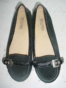 Michael Kors Black Suede Patent Strap Over Flat Loafer Moccasin Shoes 6 M