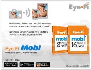 Eye Fi Mobi 16GB SDHC Class 10 WiFi Wireless Memory Card Support iOS Android