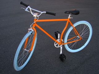 52cm Orange Blue Rim Fixed Gear Road Bike Steel Track Bicycle Single Speed Fixie
