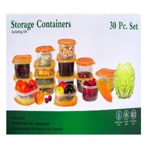 30 Piece Plastic Food Container Set 15 Storage Containers Box w Orange Lids New