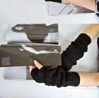 Fashion Women Knitting Wool Braided Hand Arm Warmer Long Fingerless Mitten Glove