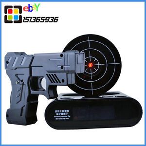 B Novelty Gadget Funny LCD Gun Alarm Clock Target Panel Shooting Game Toy