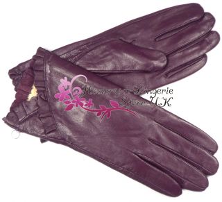 Ladies Women's Ruffle Ruffled Real Geniune Leather Gloves with Soft Fur Lining