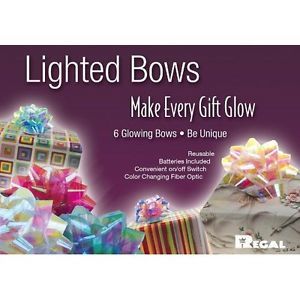 WOW Set of 6 Lighted Gift Bows Fiber Optic Glowing Present Party Decorations
