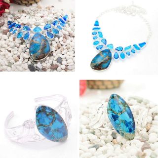Turquoise Gemstone Pendant Silver Sterling Necklace Bracelet Bangle Jewelry Set