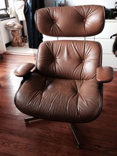 Eames Style Walnut Lounge Chair Tan Distressed Leather