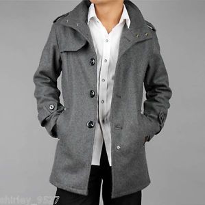 New Mens Winter Wool Gray Grey Trench Coat British Style Black Sz s M L XL XXL