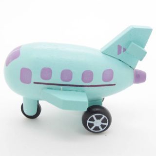 New Blue Hand Made Wooden Wood Mini Airplane Baby Kids Toys