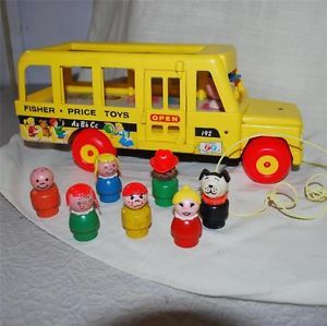 Vintage Fisher Price Toy Little People School Bus Kids Dog Short Teacher