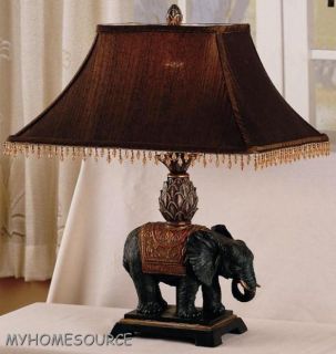  2 Lamp Set 24" Elephant Table Lamps Antique Bronze Style WOW