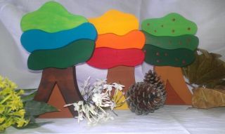 Children Kids Wooden Stacking Toy Set of 3 Trees Hand Made Hippy Hippie Steiner