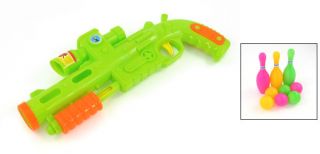 Green Fuchsia Yellow Plastic Bowling Pin Ball Gun Toy Set for Kids