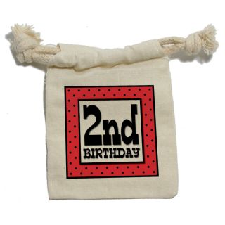 2nd Second Two Birthday Red Black Polka Dots Muslin Cotton Gift Party Favor Bags