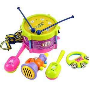 New 5pcs Roll Drum Musical Instruments Band Kit Kids Children Toy Gift Set BF00