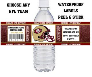49ers Any Team Football Birthday Water Bottle Labels Party Favors Invitations