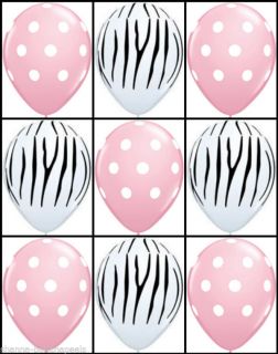 12 Safari Zebra Light Baby Pink Polka Dot Balloons Set
