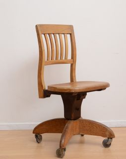 Art Deco Industrial Maple Oak Wood Office Chair Original Vintage Metal Casters