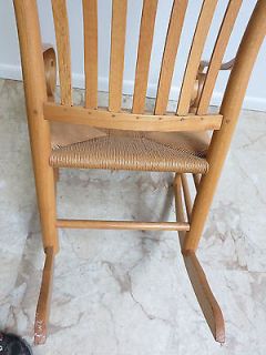 Vintage Oak Bent Wood Rush Seat Rocker Rocking Chair Mid Century B