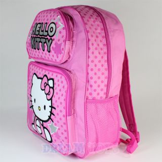 16" Hello Kitty Stars and Polka Dot Pink Backpack Girls Kids Bag Large