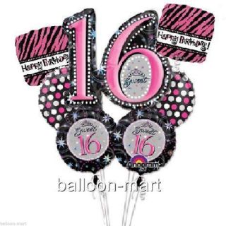 Sweet 16 Pink Black Party Decorations Supplies Balloons Zebra Polka Dots