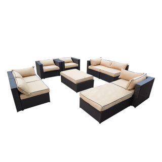 Outdoor Patio Rattan Sofa Wicker Sectional Sofa Garden Furniture 9pcs Set