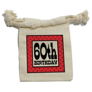 60th Sixtieth Birthday Red Black Polka Dots Muslin Cotton Gift Party Favor Bags
