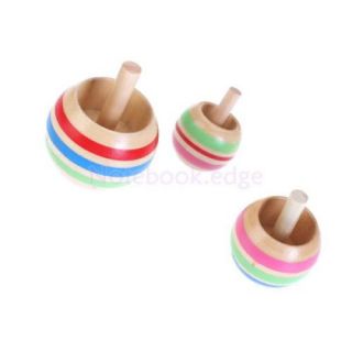 5X 3 Sizes Kids Classic Educational Spinning Top Toy Wooden Colorful Stripes