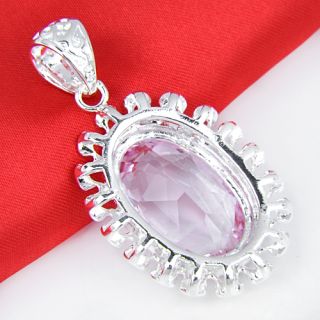 Trendy Valentine'​S Day Gift Pink Topaz Gems Silver Necklace Pendant 81 Cts