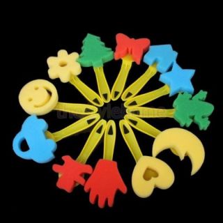 12pcs Colorful Different Shapes Kids Children Crafting Painting Sponge Stamp New