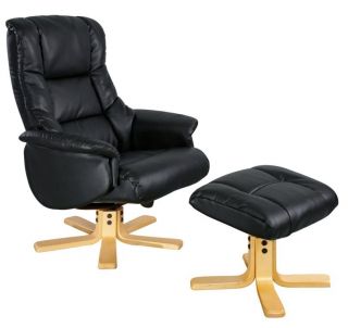 Real Leather Swivel Recliner Chair and Foot Stool Cream Black Brown Choco
