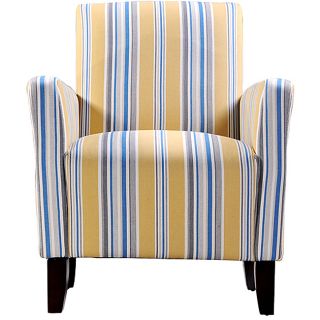 New 35 5"H Sturdy Hardwood Soft Foam Yellow Blue Grey Stripes Arm Chair