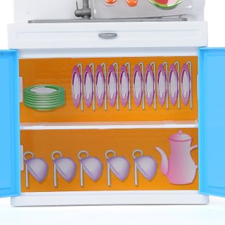 Educational Kids Kitchen Pretend Play Toy Set Cabinet Cupboard Stove Cooker Blue