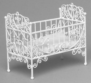 Doll House Mini Wire Victorian Baby Crib Bed Furniture w Mattress