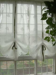 White Hand Embroidered Floral Balloon Shade Sheer Voile Cafe Kitchen Curtain E04