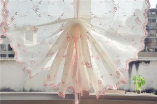 Country Style Hand Embroidered Pink Roses Balloon Shade Sheer Voile Curtain E15