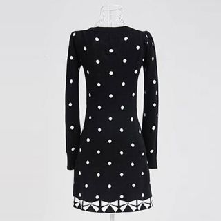 V Neck Sweater Dress Women Tunic Long Sleeve Wave Point Bowknot Woolly S