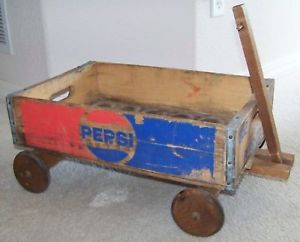 Pepsi Crate Antique Wood Wagon Kids Pull Toy Handmade