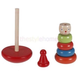 Educational Rainbow Clown Wooden Stacking Rings Tower Children Kid Baby Toy Gift