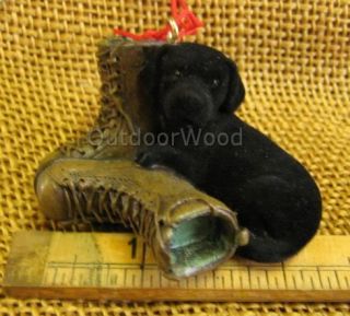 Black Lab Puppy with Hunting Boots Christmas Ornament for Outdoor Sportsman