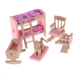 Dollhouse Furniture Wooden Nursery Set Bunk Bed Rocking Horse Chair Cradle Etc