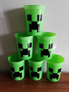 6 Minecraft Creeper Cups Tumblers Party Favors or Decoration