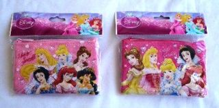 2 Disney Princesses Pink Lanyard Zipper Wallet ID Pouch Fast Pass Badge Holder