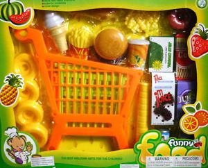 17 PC ♥ Pretend Play Fast Food Shopping Cart Kids Toy Supermarket Burger Fries