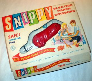 Vintage "Snippy" Safe Toy Electric Paper Cutter Scissors for Kids w Box $25 00