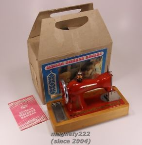 Small Hand Crank Sewing Machine Vintage Soviet Russian Kid Toy Box Manual