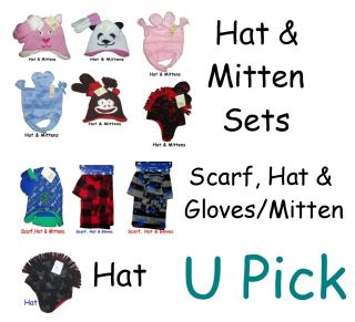 Girls Boys Hat Mittens 1 2 3 Piece Set Winter Warm U Pick Gloves Baby Kids