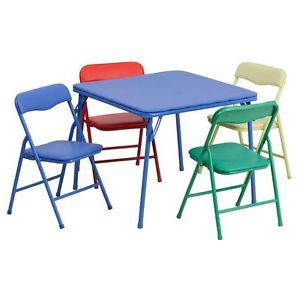Folding Multi Purpose Card Table and Chairs Set for Kids Blue Portable Activity