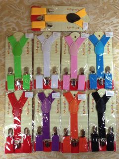 9 Colors New Boys Girls Kids Clip on Y Back Elastic Suspenders 1 5cm Width