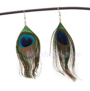 10 Pair Lady Peacock Feather Dangle Earring Ear Hook Jewelry Fancy Dress Party