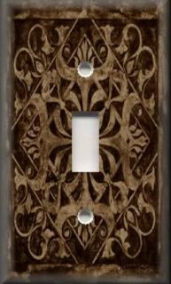 Light Switch Plate Cover Wall Decor Tuscan Tile Pattern Dark Brown